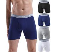 wirarpa Boxer Homme Coton Caleçon Hommes Élastique Confortable Braguette Ouverte sans Etiquette Lot de 4 Multicolor-Noir Gris Blanc Bleu Foncé Taille XL