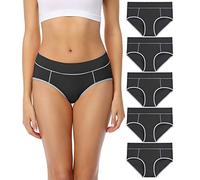 wirarpa Culotte Femme Coton Taille Midi Confortable Slip Couvrent Bien Lot de 5 Noir Taille L