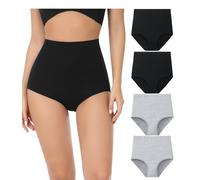 wirarpa Culotte Femme Coton Taille Très Haute Culottes Elasticité Slips Lot de 4 Noir/Gris Taille L