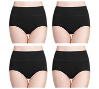 wirarpa Culottes Femmes Coton Taille Haute sous-vêtements Slip Elasticité Boxer Femme Ventre Plat Lot de 4 Noir Taille L
