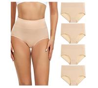 wirarpa Culottes Femmes Coton Taille Haute sous-vêtements Slip Elasticité Boxer Femme Ventre Plat Lot de 4 Beige Taille XL