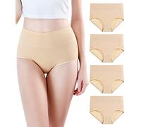wirarpa Culottes Gainante Femme Fin Microfibre Lot de 4 Taille Grande Haute Slips Femmes Comfort Invisible sans Couture,Beige,M