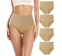 wirarpa Culottes Gainante Ventre Plat Femmes Coton Taille Haute Stretch Slip Grossesse Accouchement Culotte Lot de 4 Beige Taille M