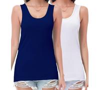 wirarpa Débardeur Femme Coton Tank Top Confort Basic Caraco Classics Lot de 2 Bleu Marine/Blanc Taille L