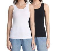 wirarpa Débardeur Femme Coton Tank Top Confort Basic Caraco Classics Lot de 2 Noir Blanc Taille M