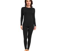 wirarpa Ensemble de sous-vêtements Thermiques Femme Doublé Polaire Haut & Bas Maillot de Corps Longues et Pantalon Pyjama Hiver Noir Taille 2XL