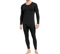 wirarpa Ensemble de sous-vêtements Thermiques Homme Légers Haut & Bas Maillot de Corps Longues et Pantalon Noir Taille XL
