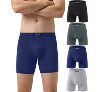 wirarpa Lot de 4 Boxers Boxer Long Homme Caleçon pour Braguette Ouverte sans Étiquette Ultra Doux Confortale