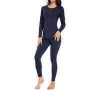 wirarpa sous Vetement Thermique Femme Légers Ensemble Haut Manches Longues et Pantalon Bleu Marine Taille M