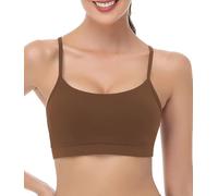wirarpa Soutien-Gorge de Sport Femmes Rembourré Y Dos Spaghetti Straps Yoga Bra Tops Brun Taille S