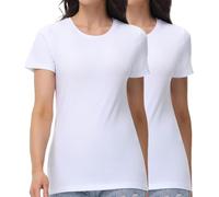 wirarpa T-Shirt Femme Été Tee à Manches Courtes Top Coton Col Rond Classique Tops Lot de 2 Blanc Taille M