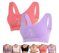 Wire-Free Bras 2026 Breathable Anti-Sagging Breasts Bra Medium Support Sports Bras Women Wireless Yoga Workout Bra W/Pads (2pc F,3TG)
