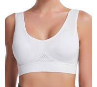 Wire-Free Bras 2026 Breathable Anti-Sagging Breasts Bra Medium Support Sports Bras Women Wireless Yoga Workout Bra W/Pads (White,3TG)