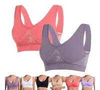 Wire-Free Bras 2026 Breathable Anti-Sagging Breasts Bra Medium Support Sports Bras Women Wireless Yoga Workout Bra W/Pads (2pc D,Grand)