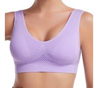 Wire-Free Bras 2026 Breathable Anti-Sagging Breasts Bra Medium Support Sports Bras Women Wireless Yoga Workout Bra W/Pads (Purple,TP)