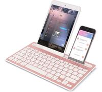 Wired Bluetooth Keyboard,Ultra-Thin Rechargeable Quiet QWERTY Keyboard,78 Keys,Supports Switching Between 2 Devices,AAec Built-in Stand for iPad,Tablets,Smartphones (Rose Gold)
