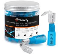 Wirefy 150 Pièces Cosses Électriques Plates à Sertir 3 voies - Cosses Piggyback à Déconnexion rapide - Bleu - Cuivre - 1,5-2,5 mm²