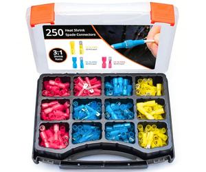 Wirefy 250 Pièces Kit de Cosse Electrique Plates Mâles et Femelles - Cosses Electriques à Sertir thermorétractables - 0,5 à 6 mm²