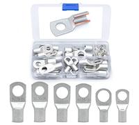 Wirefy 30 Pièces Cosses Electriques Ronde à Œillet en Cuivre Étamé - Extrémités de Câbles de Batterie Non Isolées - Cosses à Sertir a Oeil à Anneau - 16-35 mm²