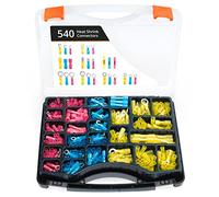 Wirefy Cosses Electriques à Sertir thermorétractables - Kit de Cosse Thermoretractable pour Automobile - Assortiment Cosses Ronde, Fourches, Plates, Bout à Bout, Crochet - 540 Pièces