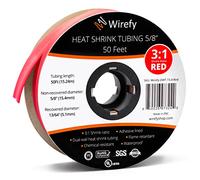 Wirefy Gaine Thermorétractable Etanche 15,4 mm - 3:1 Tube Thermoretractable à Double Paroi - Revêtement Adhésif - Gaine Thermo - Rouge - Rouleau de 15 m