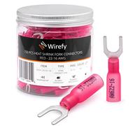 Wirefy Lot de 150 connecteurs de fourche thermorétractables #10 - Bornes de fourche résistantes - Connecteurs de fil de fourche - Rouge Calibre 22-16