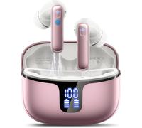 Wireless Bluetooth Headphones, Bluetooth 5.3 Earbuds With 4Enc Noise Cancelling Mics, 40 Hours Hifi Stereo Earphone, Ip7 Waterproof Bluetooth Headset With Led/Usb-C Display, Pink Gold