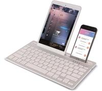 Wireless Bluetooth Keyboard,Ultra-Thin Rechargeable Silent QWERTY Keyboard,78 Keys,Supports Switching Between 2 Devices,AAec Built-in Stand for iPad,Tablets,Smartphones (Silver)