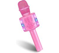 Wireless Bluetooth Microphone,Kids Microphone with LED Lights,Mini Karaoke Machine for Party/Home/Birthday,Compatible with Bluetooth iOS Android (Pink).