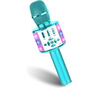 Wireless Bluetooth Microphone,Kids Microphone with LED Lights,Mini Karaoke Machine for Party/Home/Birthday,Compatible with Bluetooth iOS Android (Blue)
