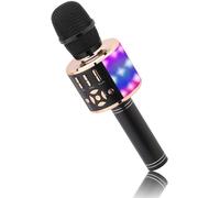 Wireless Bluetooth Microphone,Kids Microphone with LED Lights,Mini Karaoke Machine for Party/Home/Birthday,Compatible with Bluetooth iOS Android (Black Gold)