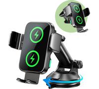 Wireless Car Charger, Dual Coil 15w Fast Charging, Car Phone Holder Induction, Auto Attachment, Mount Accessory For I-Phone & Samsung Galaxy