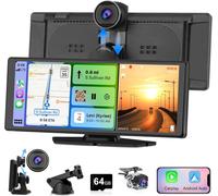 Wireless CarPlay for Carplay & Android Auto, with 4K Front Dashcam, 1080P Rear Camera, Portable, 10.26 Inch Touch Screen with Bluetooth/GPS/FM/AUX/Mirror Link/TF Card 64G