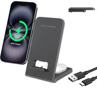 Wireless Charger 2 In 1 Foldable Qi Wireless Charging Station Wireless Charging Station For Iphone 16 15 14 13 12 11 Samsung Galaxy S25 Ultra S24 S23 S22 S21 S20,Google Pixel 9 Pro 8 7,Airpods 4/3