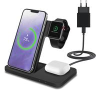 Wireless Charger For Iphone, Apple Watch And Airpods By - 18w Wireless Charging Stand 3 In 1 For Magsafe - Fast Wireless Charging Dock - 20w Adapter Included - Black