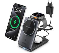 Wireless Charger Station, Magnetic Foldable 3 In 1 With Mag-Safe, 15w Fast Charge Charger For I-Phone Series 16/15/14/13/12, Watch And Air-Pods (Black)