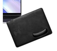 Wireless Charging Mouse Mat - PU Leather 28.5x21cm | Anti-Slip Ergonomic Palm Cushion Desk Pad with 15W Wireless Charger | Desktop Computer PC Laptop Office Game Room Table