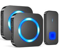 Wireless Doorbell,400 m Long Range Electronic Chime Kit with 2 Plug-In Outdoor Receivers,55 Melodies at 5 Levels Volumes for Home,LED Indicator Blue,Black