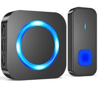 Wireless Doorbell,400 m Long Range Electronic Chime Kit with Plug-In Outdoor Receivers,55 Melodies at 5 Levels Volumes for Home,LED Indicator Blue,Black