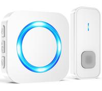 Wireless Doorbell Outdoor Waterproof,Long Range 400 m Electronic Chime Kit,55 Melodies at 5 Levels Volumes for Home,LED Indicator Blue,White