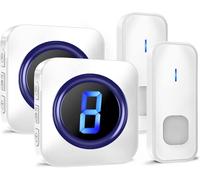 Wireless Doorbell,Waterproof Electronic Chime 400M Range Outdoor Waterproof Door Chime with 2 Battery Operated Buttons,55 Melodies,5 Levels Volume,LED Number (2 Receiver + 2 Transmitter)