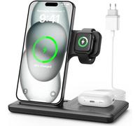Wireless Induction Charger ¿ 3 In 1 15w Wireless Charge Magsafe Station For Iphone 16 15 14 13 12 11 Pro Max Plus, Watch Ultra 10 9 8 7 6 5 4 3, Earbuds Pro 4 3, With 20w Plug And 1m Cable