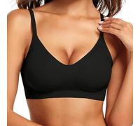 Wireless Jelly Bra for Women Seamless Deep V-Neck Posture Corrector Support Wireless Bralette,Comfort Sport Everyday Wear (Black,Grand)