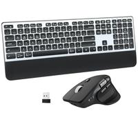 Wireless Keyboard and Mouse Combo, 2-in-1 USB Receiver & Dual Bluetooth, Scissor-Switch Keys, Smart Flying Scroll for Windows, Mac, Linux, Chrome - Ideal for Office & Students