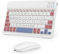 Wireless Keyboard and Mouse, Portable Slim Rechargeable Bluetooth Keyboard Tablet Universal for iPad/Tablet/PC/iOS/Android/Windows/Samsung Tab/Lenovo, Italian Layout (White & Pink)