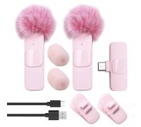 Wireless Lavalier Microphone Portable Audio Video Recording Mini Microphone compatible for PC Camera Live Gaming Phone