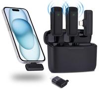 Wireless Microphone Avec Étui De Chargement - Microphone De Lavalier Sans Fil Pour Iphone/Android/Pc/Laptop, Plug&Play, 2 Mics Diffusion En Direct, Vlog/Tiktok, Avec Réduction Intelligente De Bruit