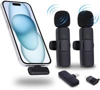 Wireless Microphone - Microphone De Lavalier Sans Fil Pour Iphone/Android/Pc/Laptop, Plug&Play, 2 Mics Diffusion En Direct, Podcast, Vlog, Youtube/Tiktok, Avec Réduction Intelligente De Bruit