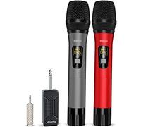Wireless Microphone, UHF Wireless Dual Handheld Dynamic Mic System Set with Rechargeable Receiver, 260ft Range, 6.35mm(1/4'') Plug, for Karaoke, Voice Amplifier, PA System, Singing Machine, Church
