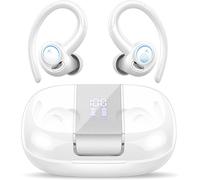 Wireless Sports Bluetooth Headphones, 48H Bluetooth 5.3 Earphones With Enc Noise Cancelling, Ip7 Waterproof Bluetooth Earbud Touch Control, Led Display Bluetooth Headset For Running/Gym White